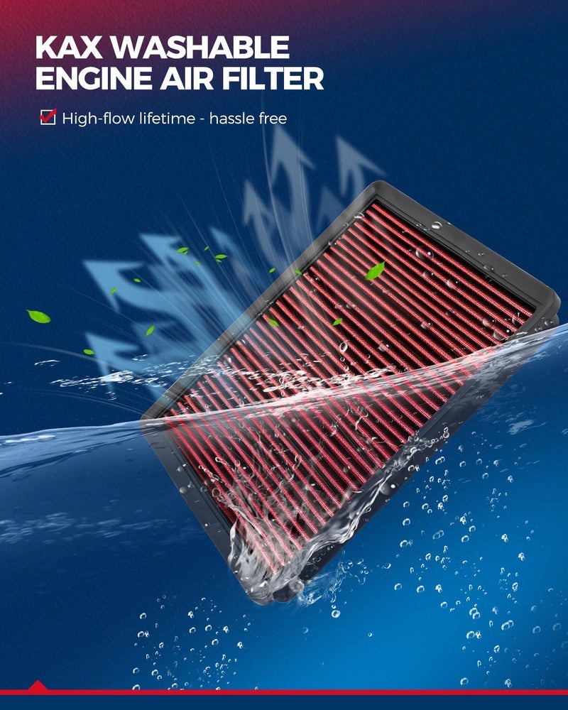 KAX Premium Washable Engine Air Filter, 33-3080 Replacement for Toyota Corolla 2020-2024, C-HR 2018-2022, Corolla Cross 2022-2023 GAS, Lexus UX200 2019-2022, Reusable, Increase Power & Towing - Image 1